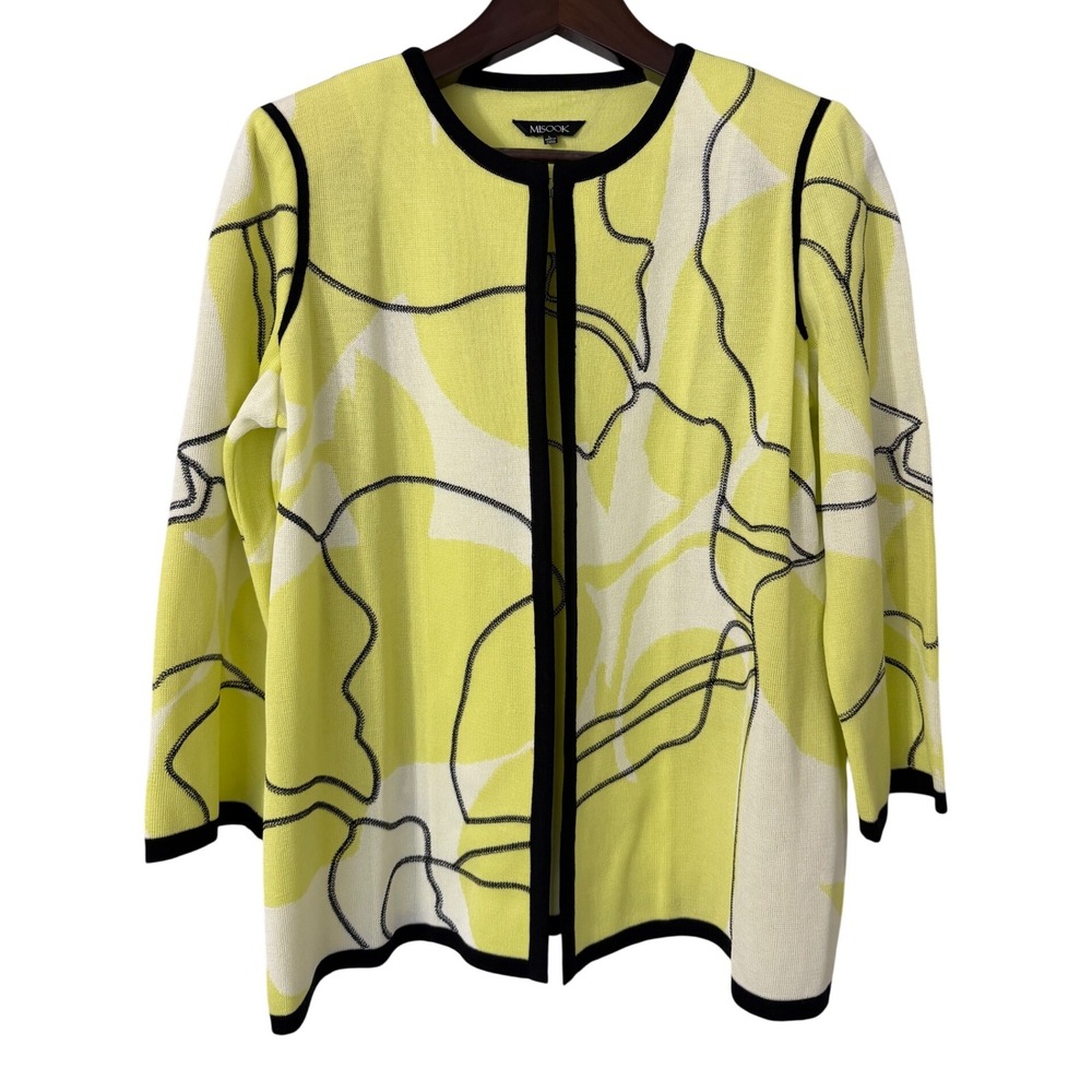 MISOOK Womens Yellow Floral Print Open‎ Front Cardigan Sweater Size Large